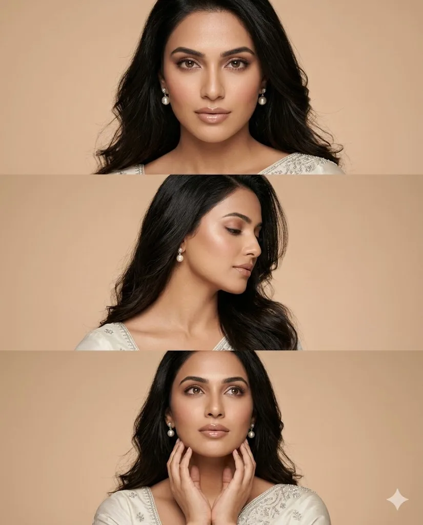 Luxury Three-Panel Beauty Collage prompt