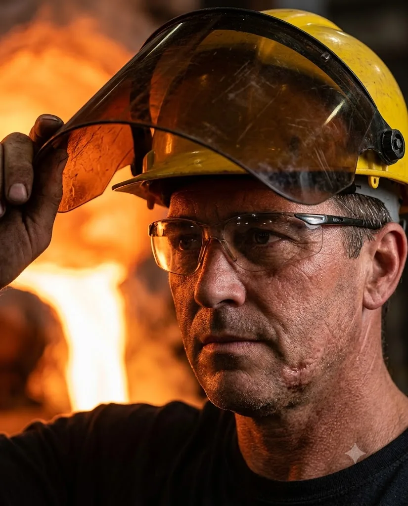 Copper Smelter Through Safety Glass